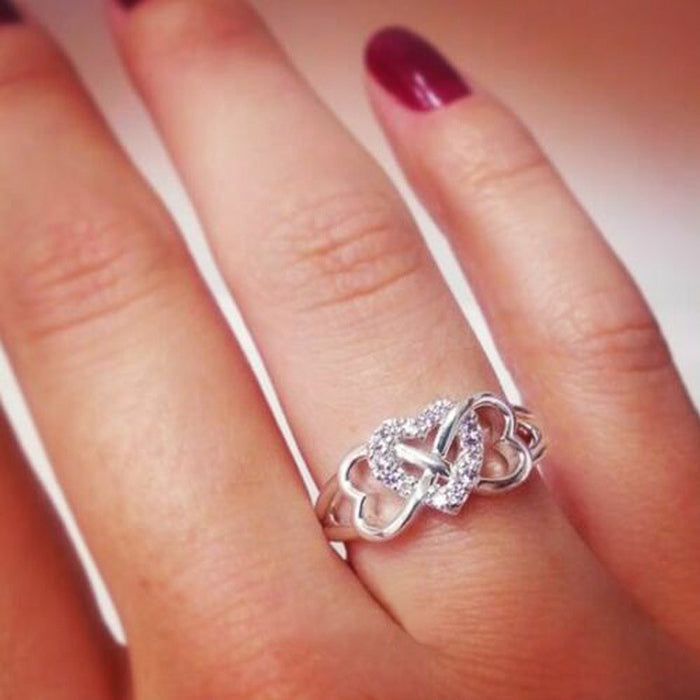 Cute Women's Micro Pave Heart Ring Fashion Sweater Accessory Gift For Autumn Winter Jewelry