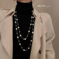 Korean Fashion Extra Long Pearl Beaded Geometric Round Sweater Necklace For Autumn Winter Style view 1