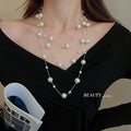 Korean Fashion Extra Long Pearl Beaded Geometric Round Sweater Necklace For Autumn Winter Style view 3