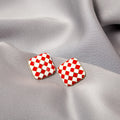 Elegant Geometric Square Checkerboard Enamel Alloy Studs Black White Grid Small Fashion Earrings view 4