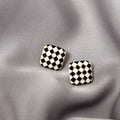 Elegant Geometric Square Checkerboard Enamel Alloy Studs Black White Grid Small Fashion Earrings view 2