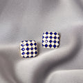 Elegant Geometric Square Checkerboard Enamel Alloy Studs Black White Grid Small Fashion Earrings view 3