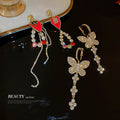 Alloy Rhinestone Butterfly Flower Long Tassel Drop Earrings Fashion OL Statement Jewelry view 4