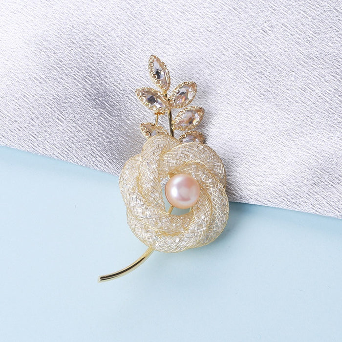 Alloy Rhinestone Hollow Rose Brooch Pin For Elegant Suit Decoration