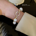 Gold Plated Zircon Pearl Geometric Round Bangle For Women Korean Minimalist Luxury Jewelry view 4