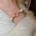 Gold Plated Zircon Pearl Geometric Round Bangle For Women Korean Minimalist Luxury Jewelry view 2