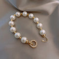 Gold Plated Zircon Pearl Geometric Round Bangle For Women Korean Minimalist Luxury Jewelry view 3