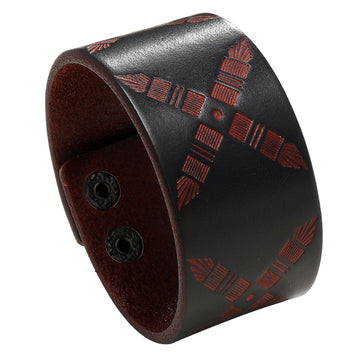 Creative Vintage Embossed Pattern Wide Leather Bracelet For Men Punk Style Wristband Bangle