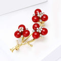 Alloy Red Bead Plum Blossom Brooch For Elegant Apparel view 3