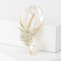 Alloy Zircon Feather Shell Brooch With Freshwater Pearl Accent view 4