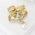 Gold Plated Alloy Zircon Camellia Brooch With Pearl Shell Accent view 3