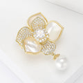 Gold Plated Alloy Zircon Camellia Brooch With Pearl Shell Accent view 2