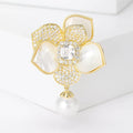 Gold Plated Alloy Zircon Camellia Brooch With Pearl Shell Accent view 1