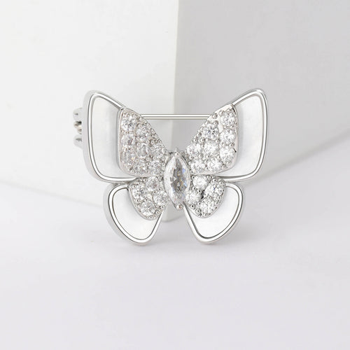Metal Alloy Mother Of Pearl Zircon Butterfly Brooch For Women's Apparel
