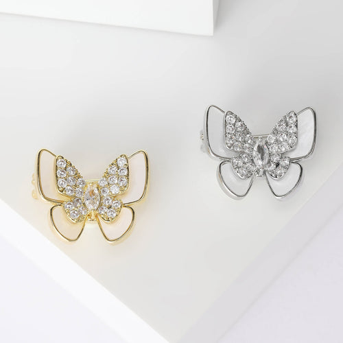 Metal Alloy Mother Of Pearl Zircon Butterfly Brooch For Women's Apparel