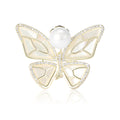 Gold Plated Zircon Butterfly Brooch Pin With Pearl Shell Accent view 5