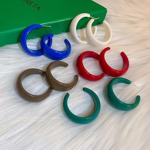 Acrylic C-Shaped Hoop Earrings With Silver Pins, Retro Hong Kong Style Geometric Circle Design