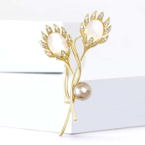 Copper Zircon Tulip Brooch Pin For Women Suits And Coats