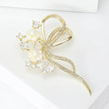 Gold Plated Zircon Bow Shell Flower Brooch Pin For Suit Coats view 2