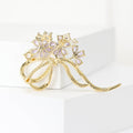 Gold Plated Zircon Bow Shell Flower Brooch Pin For Suit Coats view 3