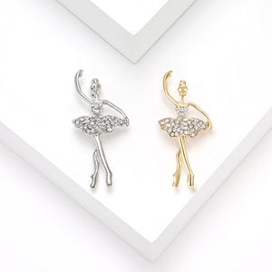 Alloy Rhinestone Ballet Girl Brooch Pin For Sweaters And Suits