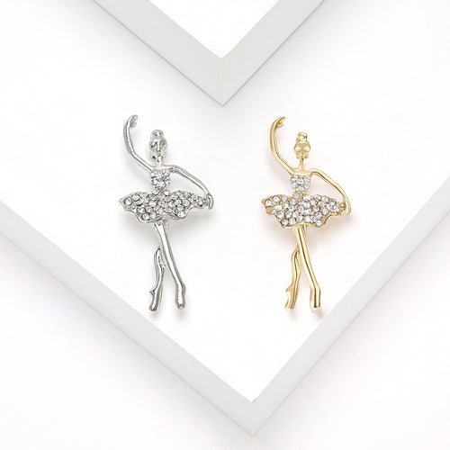 Alloy Rhinestone Ballet Girl Brooch Pin For Sweaters And Suits