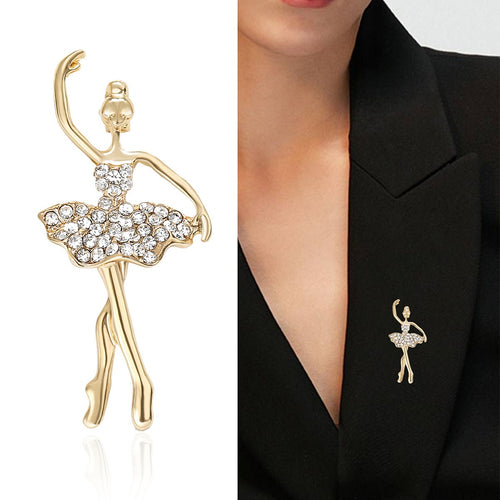 Alloy Rhinestone Ballet Girl Brooch Pin For Sweaters And Suits