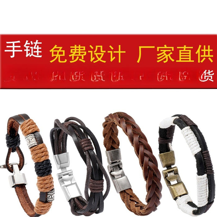 Punk Handmade Braided Genuine Leather Bracelet, Custom Cowhide Men's Wristband Jewelry