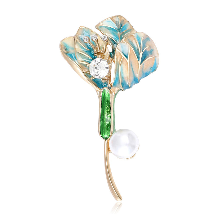 Alloy Pearl Enamel Flower Brooch For Suits Coats And Jackets
