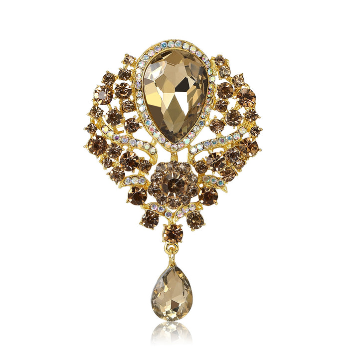 Alloy Rhinestone Glass Teardrop Brooch For Coats And Suits