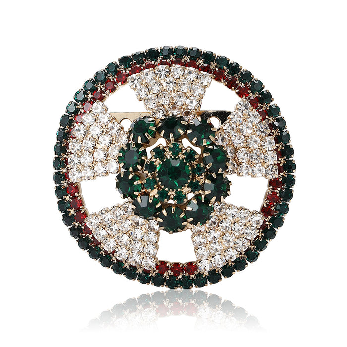 Alloy Rhinestone Round Wreath Brooch For Coats And Blazers