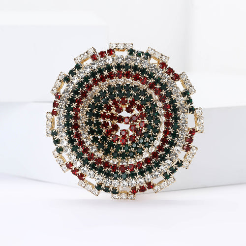 Metal Alloy Rhinestone Round Brooch Pin For Women's Coats And Suits