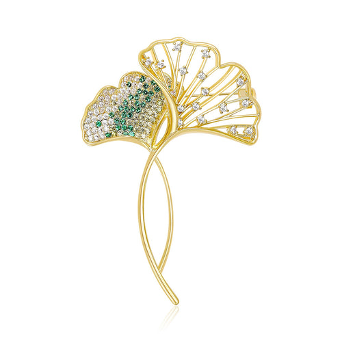 Alloy Zircon Ginkgo Leaf Brooch Elegant Plant Lapel Pin