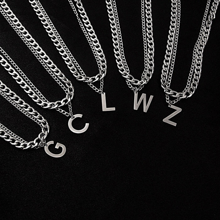 Korean Japanese Fashion Double Layer Metal Twisted Letter Necklace For Women Hong Kong Style Jewelry