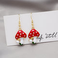 Cute Cartoon Mushroom Enamel Alloy Drop Hook Earrings, Playful Girls Fashion Novelty Dangle Earrings view 3