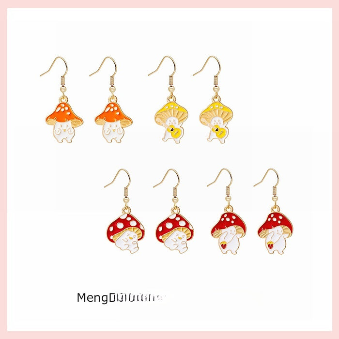 Cute Cartoon Mushroom Enamel Alloy Drop Hook Earrings, Playful Girls Fashion Novelty Dangle Earrings
