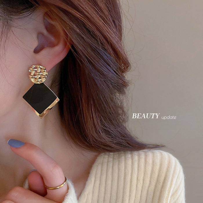 Alloy Geometric Square Sequin Drop Earrings Korean Fashion OL Style Metal Jewelry