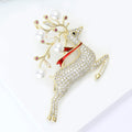 Alloy Pearl Zircon Reindeer Brooch Pin For Christmas Decoration view 2
