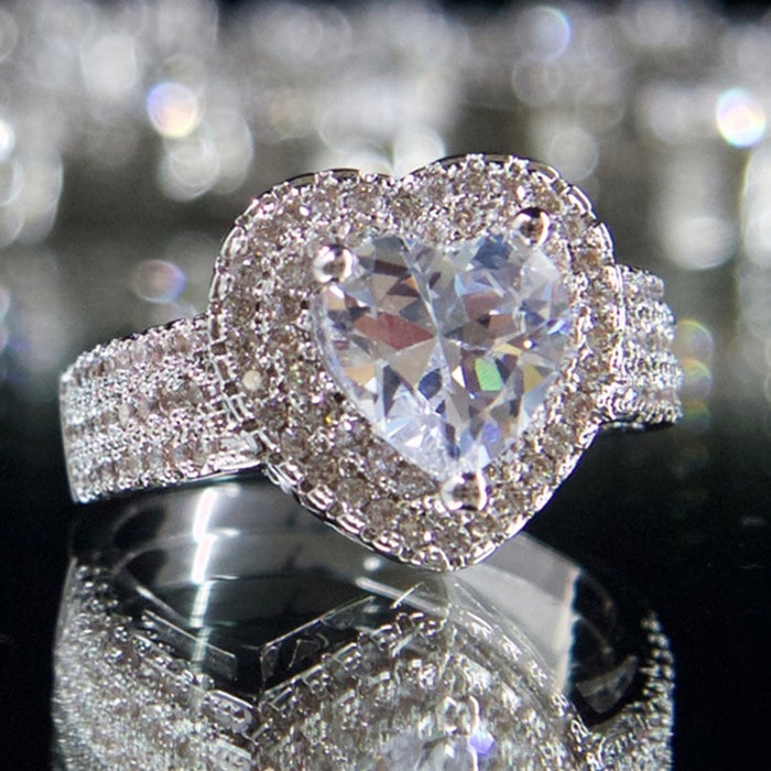 Fashion Heart Shape Zircon Ring For Women Sparkling Love Design Jewelry Finger Accessory