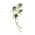 Alloy Green Crystal Peacock Feather Brooch Pin For Winter Apparel view 5