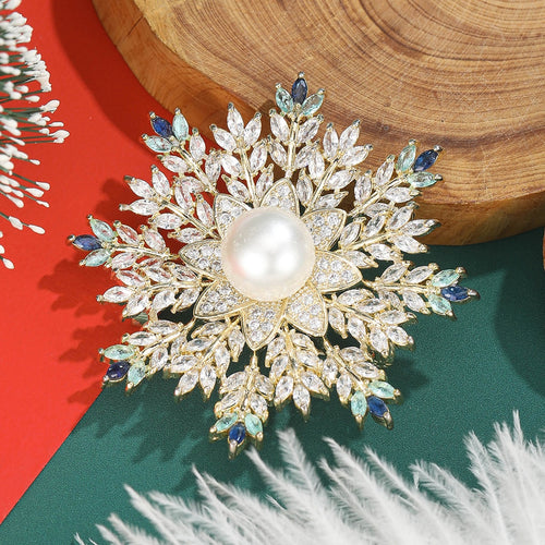 Alloy Zircon Layered Snowflake Brooch Pin For Winter Coats