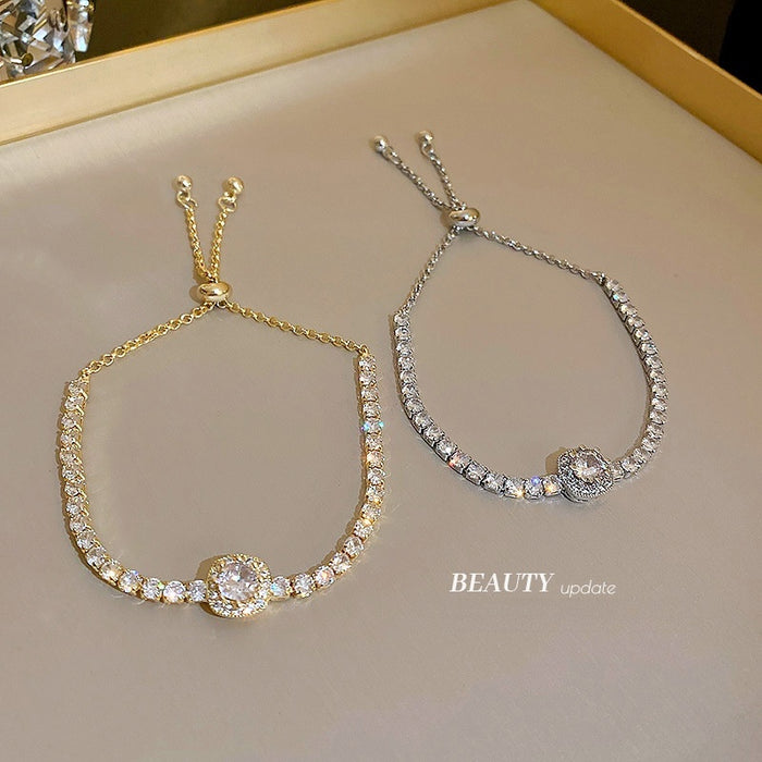 Korean Style Adjustable Zinc Alloy Bangle With Square Zircon Minimalist Geometric Design For Women