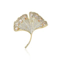 Elegant Alloy Rhinestone Ginkgo Leaf Brooch Pin For Apparel Decoration view 1