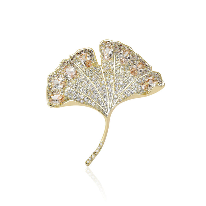 Elegant Alloy Rhinestone Ginkgo Leaf Brooch Pin For Apparel Decoration