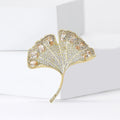 Elegant Alloy Rhinestone Ginkgo Leaf Brooch Pin For Apparel Decoration view 4