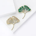 Elegant Alloy Rhinestone Ginkgo Leaf Brooch Pin For Apparel Decoration view 2