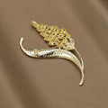Gold Plated Copper Zircon Wheat Brooch Pin For Suits view 3