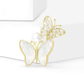 French Vintage Shell Butterfly Brooch With Gold Plating For Fashion Wear view 2