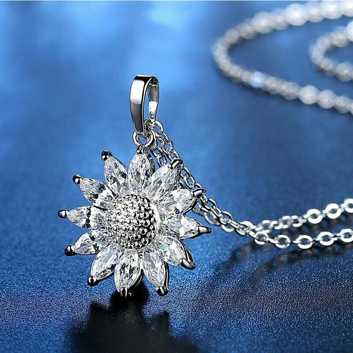 Sunflower Micro Pave Zircon Pendant Necklace Long Sweater Chain New Year Gift