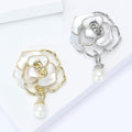 Copper Zircon Mother Of Pearl Camellia Brooch Pin For Women view 3